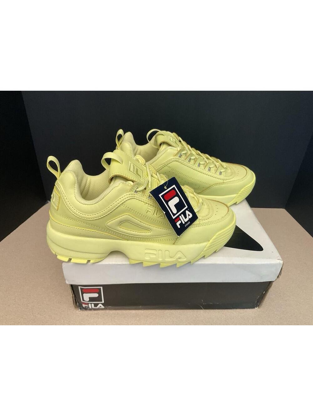 New! Womens Fila White Disruptor II Tender Yellow Athletic Shoes. Size 8. Nice!